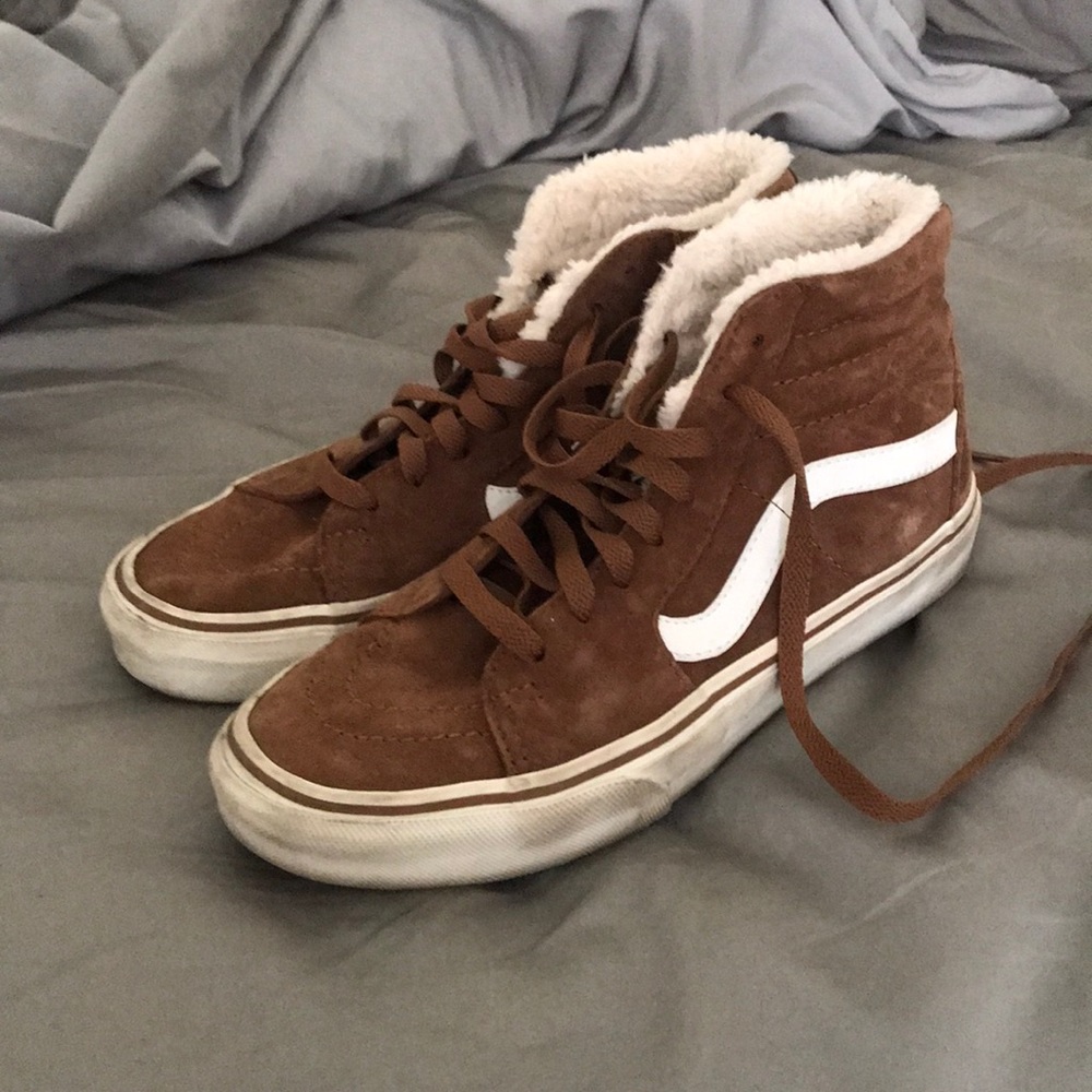 Brown vans with faux fur lining